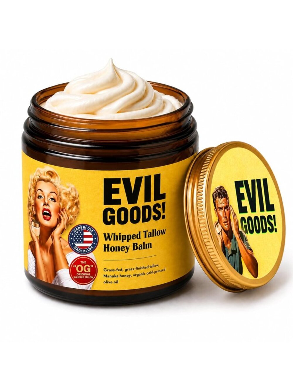 Whipped Beef Tallow Manuka Honey Balm Unscented Skin Face Evil Goods NEW in BOX